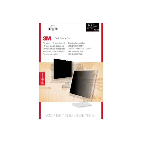 3M integritetsfilter för 24" widescreen-skärm Anti-indiskretionsfilter Bredd 24 tum svart Svart