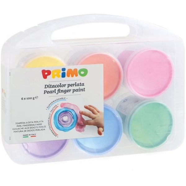 PRIMO 229TPD100SP Pärlfingerfärg i 100 gr kruka, multifunktionsfodral, 6 färger.