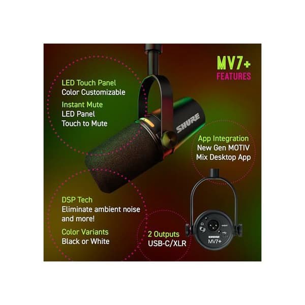 Shure MV7+ K Dynamisk mikrofon Svart