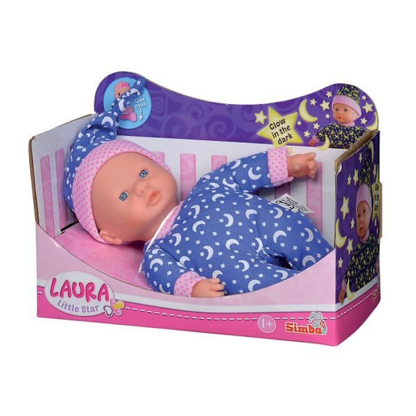 Fosforescerande Laura docka 20cm - Simba - Mjuk kropp och stjärnklar pyjamas rosa, vit