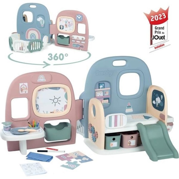 Smoby - Bebisvård - Spjälsäng 5 platser + 27 tillbehör - Babydocka upp till 42 cm Rosa, blå, vit