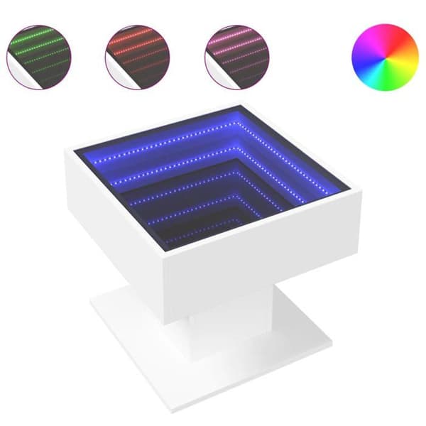 vidaXL Låg bord med LED vit 50x50x45 cm träfiber
