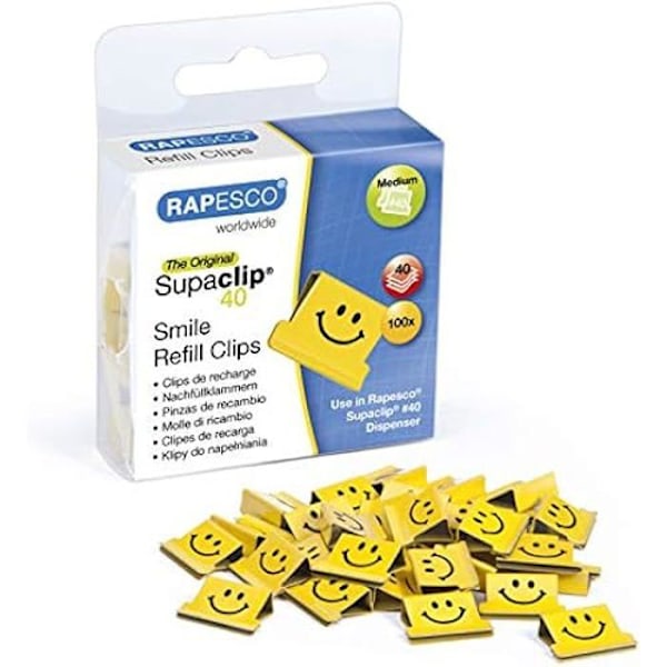 Refillklämmor - RAPESCO - Supaclip 1380 - Gul - 100-pack - Kapacitet 40 ark Gul