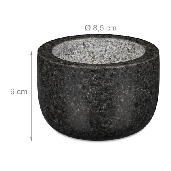 Relaxdays Mortel i granit med stöt, robust, för kryddor, örter, mortel i polerad sten, d. 8,5 cm, 400 ml, grå antracit