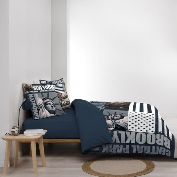 Sängöverkast 240 x 220 cm bomull 42 trådar + 2 örngott Brooklyn Blå
