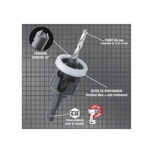 Borrset - Diager - 902D04 - 3 Borren Ø4Mm - Fastsnitt 45° - Djupstopp i metall