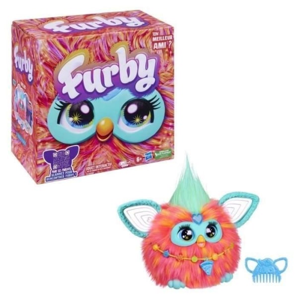 Coral Furby, 15 tillbehör, interaktiv plyschleksak för flickor och pojkar, röstaktiverad Animatronic, 6 år och uppåt