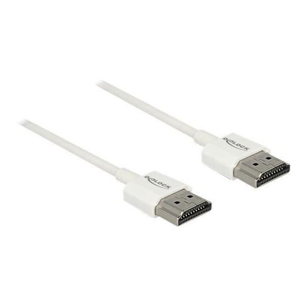 HDMI-kabel med Ethernet DeLOCK High Speed - 1m - Trippelskärmad - Vit - 4K-stöd Vit