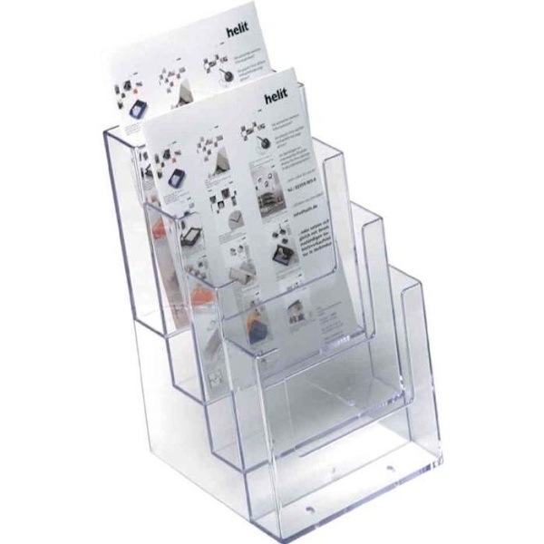 Broschyrställ för bord - HELIT - A5 stående - 4 fack - Transparent - Akryl Transparent