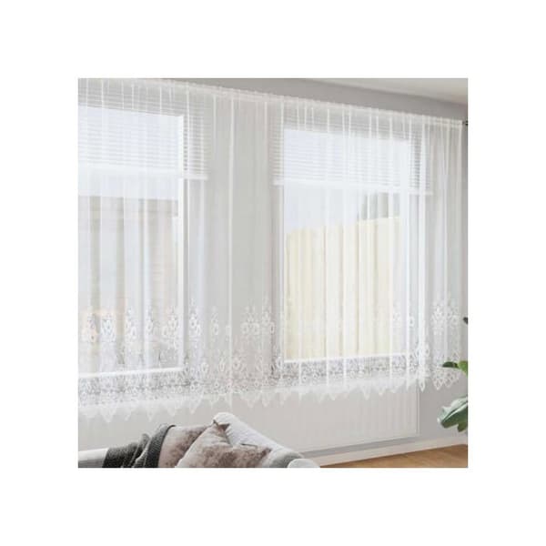 Blommönstrad spetsgardin - vidaXL - Vit - Polyester - 245x1200 cm - Ljusfilterande - Integritetspaneler Vit
