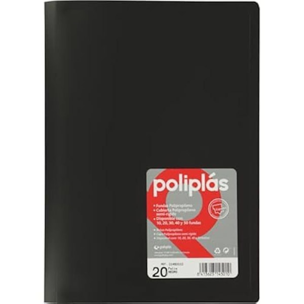 Cahier med fickor A4 - GRAFOPLÁS - 1320010 - Omslag i polypropen - 20 fickor - Svart svart