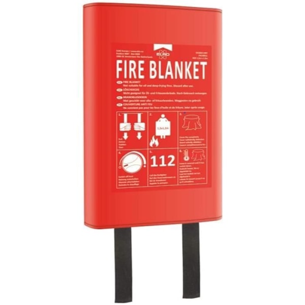 ELRO FB1300 Brandfilt - Stel - 1,2M x 1,2M Plasthållare: röd Eldfilt: Vit