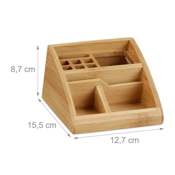 Relaxdays Bamboo Desk Organizer Skrivbordsdispenser Pennhållare Box HxBxD: 9 x 13 x 16 cm, Natural ljusbrun