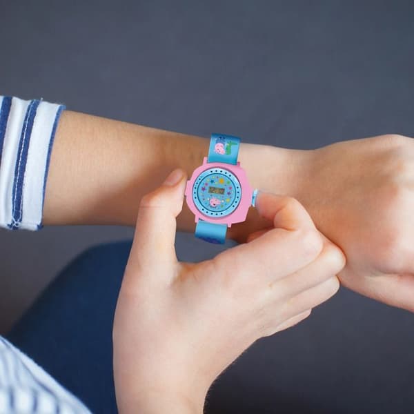LEXIBOOK Barnklocka Peppa Pig – projicering av 20 bilder, kodade meddelanden, justerbart armband blå