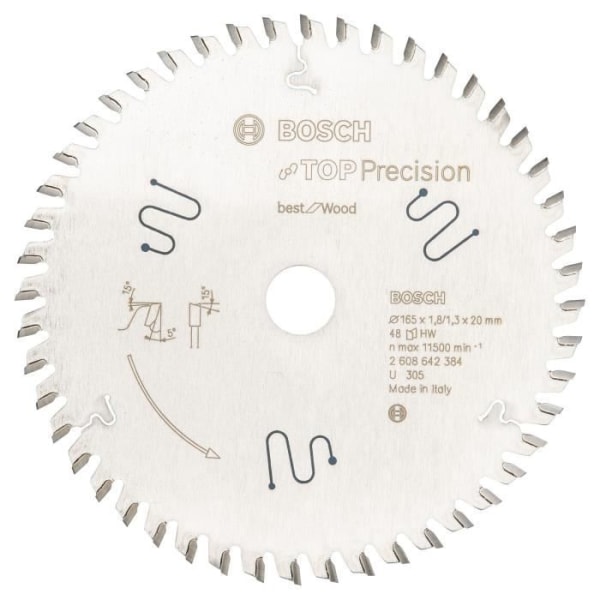 Cirkelsågblad - BOSCH - Top Precision Bäst för trä - 165 mm - 48 tänder - 1,8 mm
