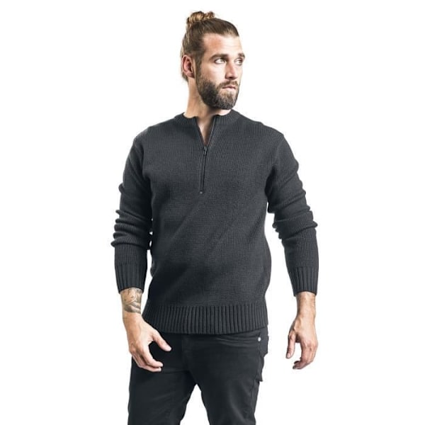 Pull Army Homme - BRANDIT - Svart - 100% Polyakryl - Regular fit - Klassisk krage Svart M