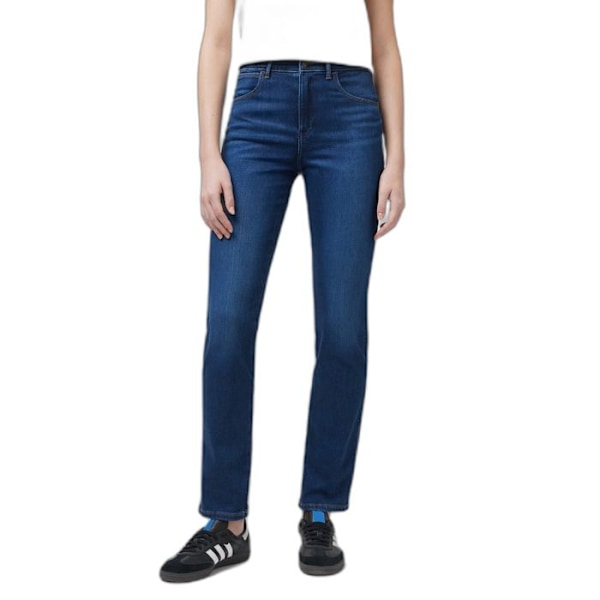 Slimjeans dam - Wrangler - Blå denim - Elastisk - Miljöanpassad - Standardstorlek äktenskaplig kärlek 28/34