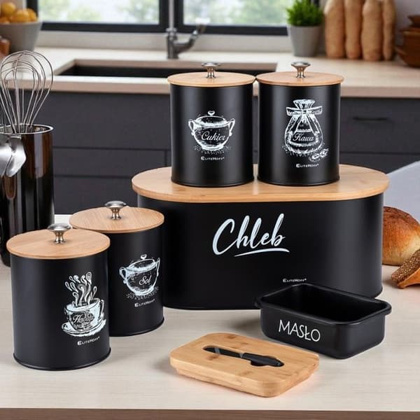 Brödbox - Elitehoff E-6079 - Stål - Svart - Med uppsättning av behållare och smörask svart