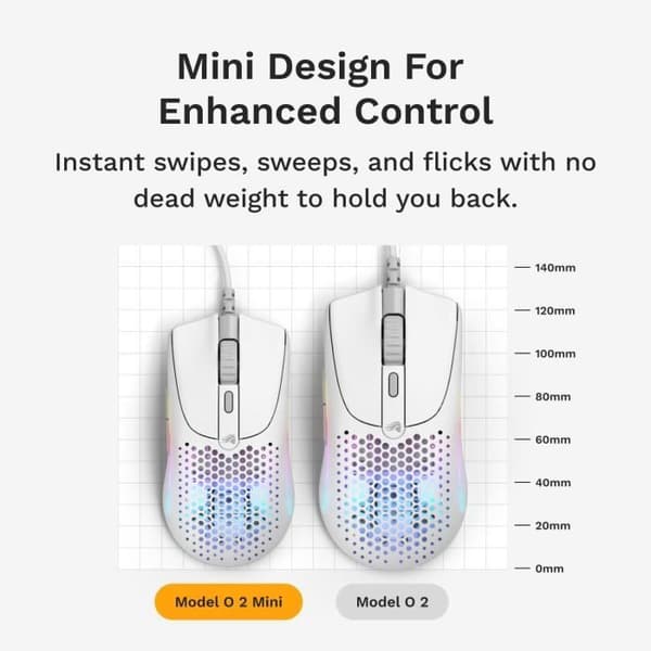Souris Gaming - GLORIOUS - Modell O 2 Mini - Ultra lätt 49g - Sensor 26000 dpi - 6 programmerbara knappar Vit