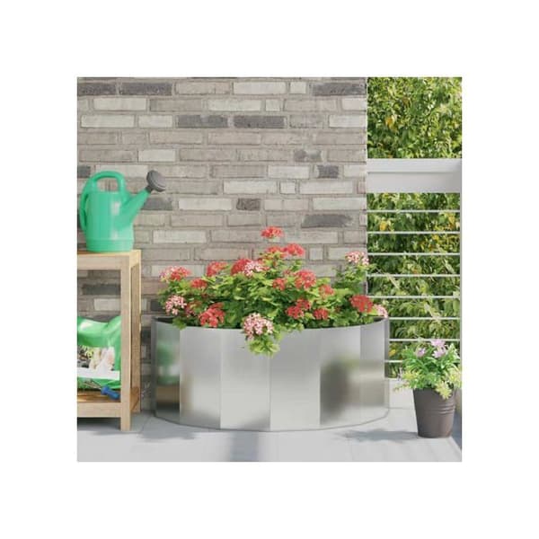 Galvaniserad stålplanterare - vidaXL - Silver - 90x45x35 cm - Montering krävs - Halvcirkelformad - Utomhusbruk