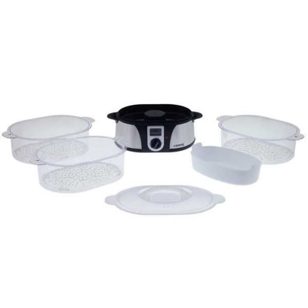 Elektrisk ångkokare - HKOENIG - VAP12 - 12 liter - 60 minuters timer - Transparent / Rostfritt stål Transparent / Rostfritt stål