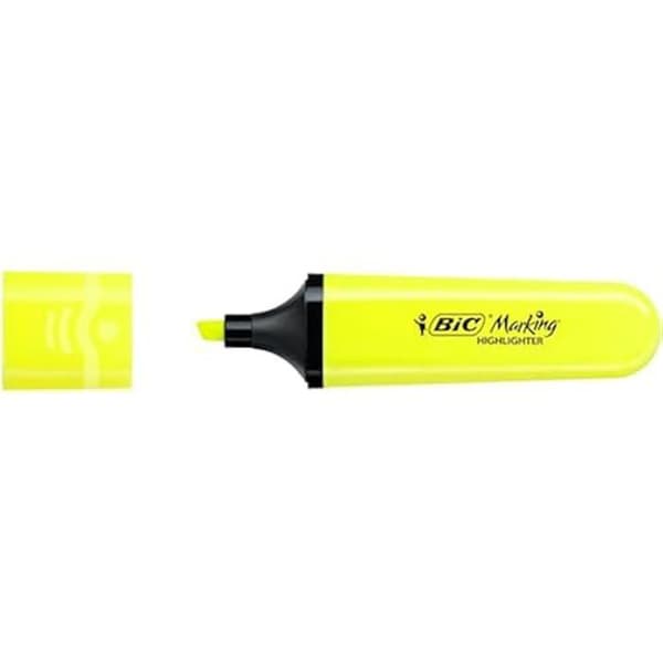 Marker - BIC - Markering Platt - Justerbar Snedspets - Fluorescerande Gul - Pack om 12 Gul