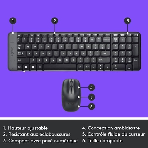 Tangentbordsmusset - Trådlös - Logitech - MK220 - AZERTY - Svart