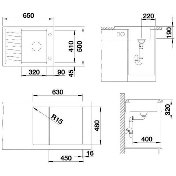 Blanco Elon 45 Silgranit diskbänk, 650x500 mm, svart 525880