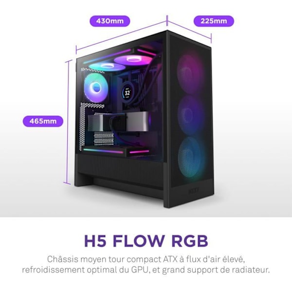 PC-chassi - NZXT - H5 Flow RGB - Högt luftflöde - Förinstallerade fläktar - Optimerad kylning