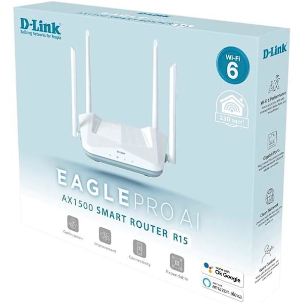 Router - D-Link - AX1500 - Wi-Fi 6 - Dualband (2,4 GHz / 5 GHz) - 4 Gigabit Ethernet-portar