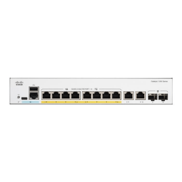 Switch - CISCO - Catalyst 1300-8FP-2G - 8 portar - Managed - PoE+ - Gigabit Ethernet