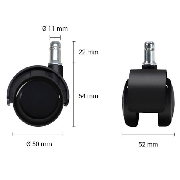 Självbromsande hjul för kontorsstol Waytex 78600 Självbromsande lastad stol, diameter 50 mm för hårda golv, set om 5 svarta Svart