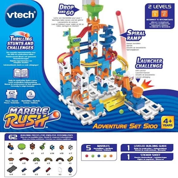 VTECH Marble Rush Marble Track - Äventyrsset S100 - 61 delar och 5 MarbleMarbles ingår Flerfärgad