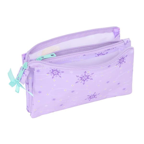 Skolväskan trefack - safta - 22x3x12 cm - Lila - 3 fack - Dragkedja - Hållbar polyester