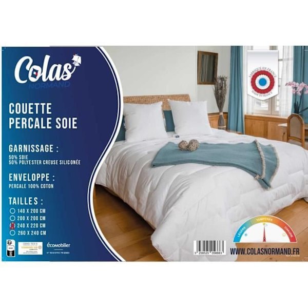 'Couette - COLAS NORMAND - Percale Soie - Tempérée - 240x220 cm - Fabrikation Frankrike' Vit