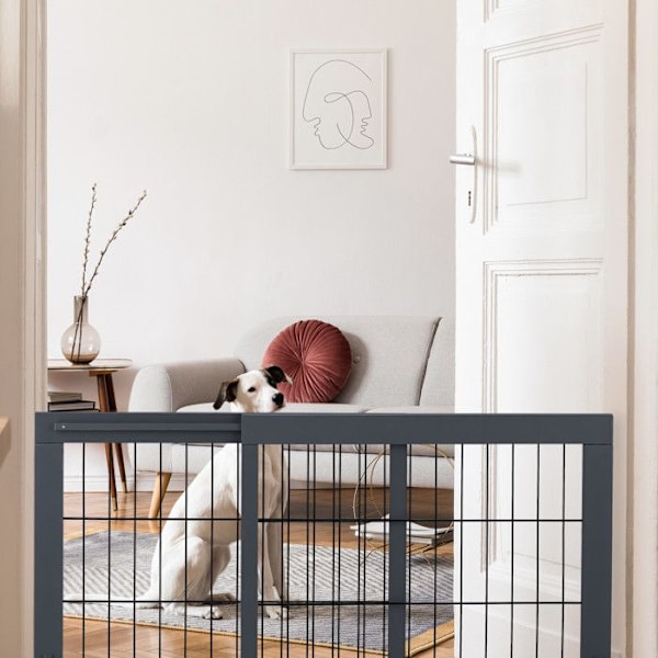Relaxdays Säkerhetsbarriär, justerbar, trappor och dörrar, HxB: ca 56x70-115 cm, för barn & hundar, grå. Grå