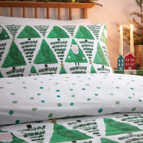Furn. - HSSANTA/D04/GRE - Hide and Seek Santa Super King Size sängset, bomull, polyester, grön