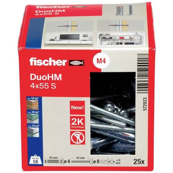Fischer 572923 DuoHM 4x55 S PH TX Plugg för hålrum 55 mm 25 st.