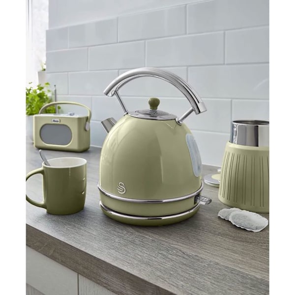 Retro vattenkokare, 1,8 L, BPA-fritt rostfritt stål, dold motstånd, sladdlös SWAN SK14630GNEU 3000W Grön 53746
