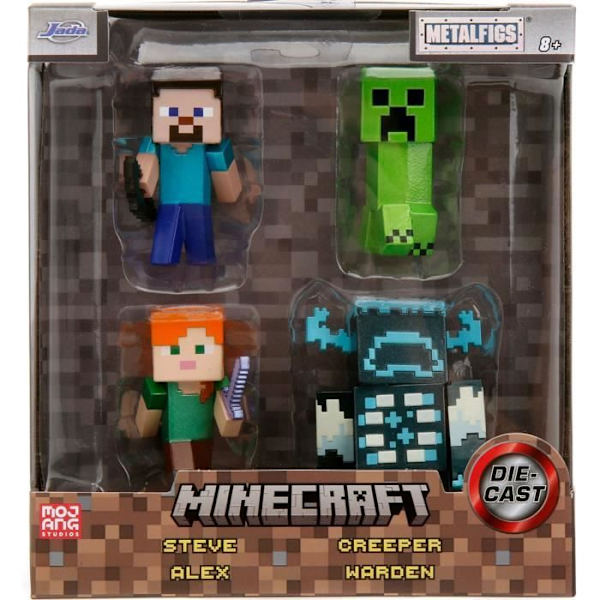 Minecraft metallfigurset Steve Alex Creeper Warden 6 cm Grön, blå, brun, röd