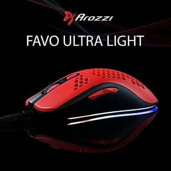 Arozzi Favo Ultra Light RGB trådad gamermus (röd/svart)