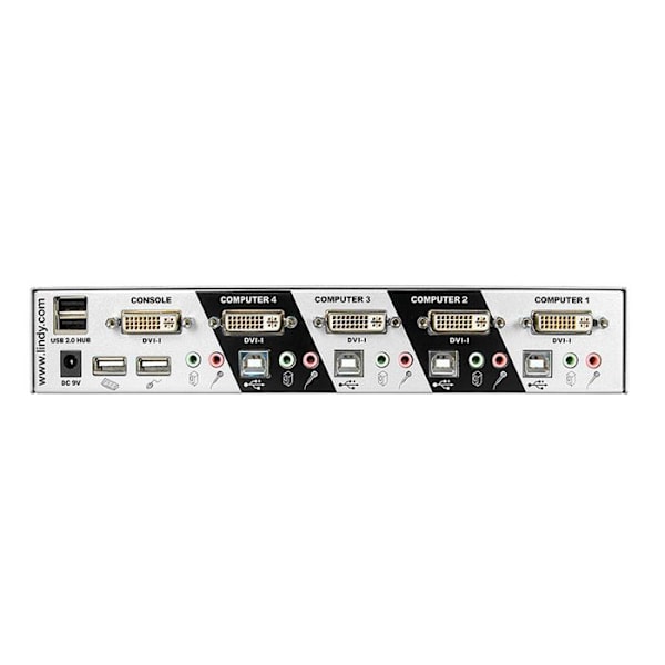 Lindy 4 Port DVI-I Single Link, USB 2.0 & Audio KVM Switch Pro Monitor-tangentbord-mus-ljud-USB switch 4 x KVM - Audio - USB...