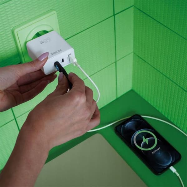 Laddare - väggadapter Tiross LADDAR MORRE USB/USB-C 65W VIT