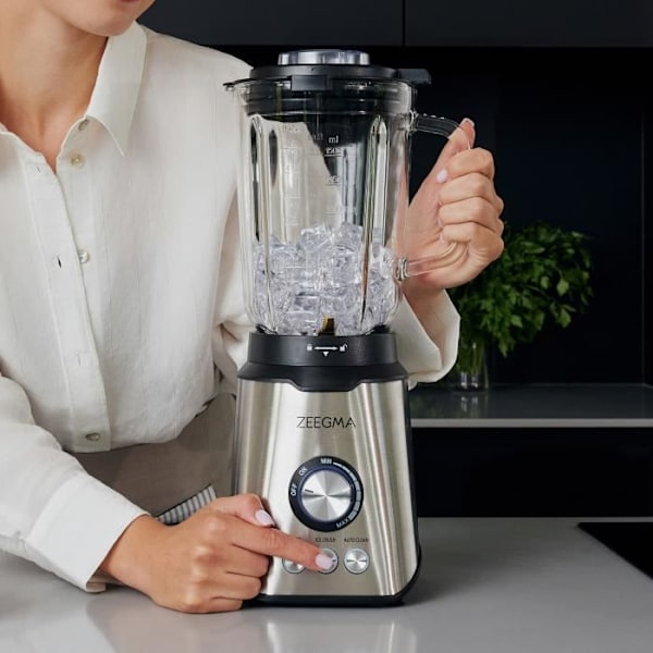 ZEEGMA Grand Vitamine - Elektrisk mixer - 1600 W - Multifunktionsmixer - 1,75 L - 6 blad - Krossad is - 3 program - BPA-fri Mörkgrå