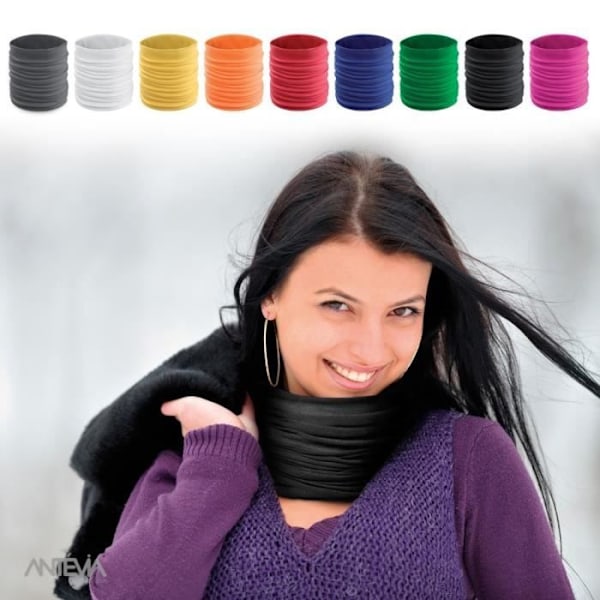 ANTEVIA - Unisex halsvärmare 120g - m² | Vuxenstorlek | Chokerkrage Scarf för män eller kvinnor | Färg: Svart (Black Cherin) Orange