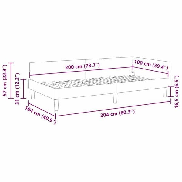 vidaXL Hörnsängram Mörkgrå 100 cm x 200 cm Sammet 42016165 Mörkgrå