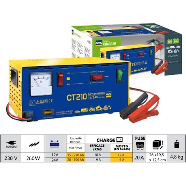 Batteriladdare - OSE - CT 210 - 12/24V - Kopparlindning - Amperemeter