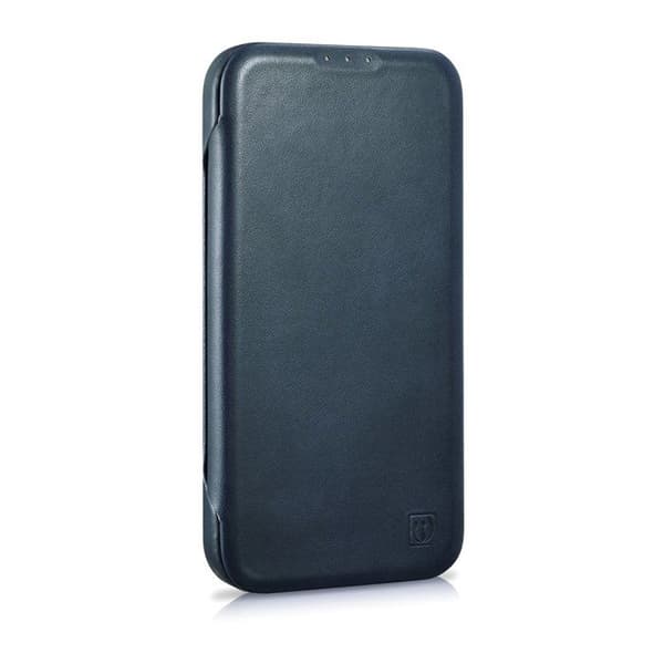 Läderfodral för iPhone 14 Plus med magnetisk MagSafe CE, premium vaxat läder i marinblå.