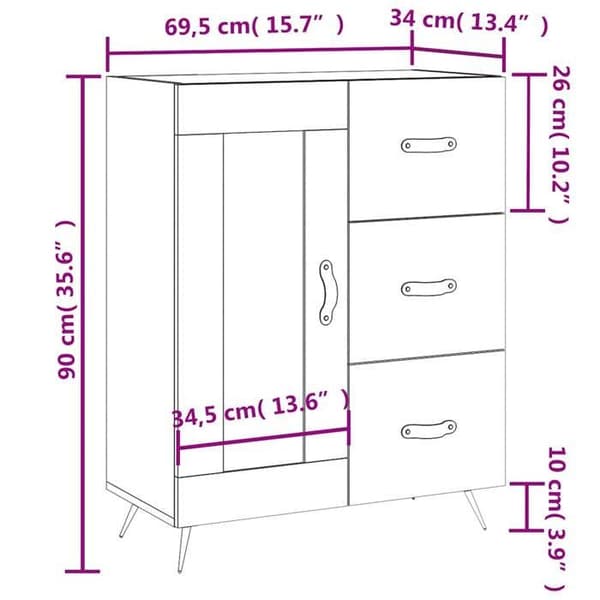 vidaXL Skänk Vit 69,5x34x90 cm Konstruerat trä 830228