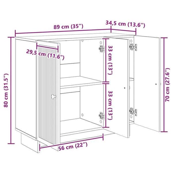 vidaXL Buffé Vit glänsande 89 x 34,5 x 80 cm Ingenjörsträ 893959